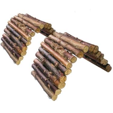 Imagem de Hamiledyi Hamster Bridge Escada de Rato Brinquedo de Ponte de Madeira para Pequenos Animais Gaiola Escada de Madeira Esconderijo Natural para Porquinho-da-índia Chinchila Furão Réptil (pacote com 2) (2 escadas)