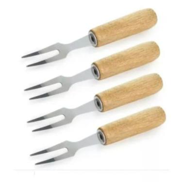 Imagem de Kit 4 Garfinhos Para Petiscos Inox Cabo De Madeira Livon - JW SHOP