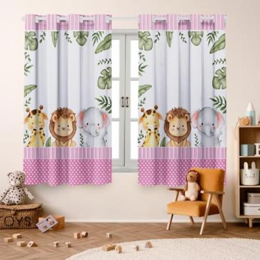 Imagem de Cortina Infantil Blackout 2,00x1,40 Decoração Divertida para Quarto de Criança (Safari Baby Rosa)