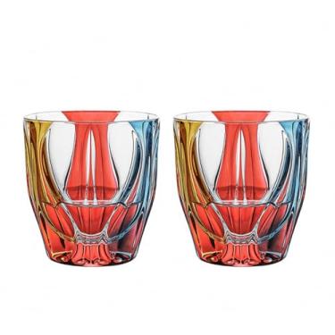 Imagem de MAGCOLOR Conjunto de 2 copos de uísque coloridos de cristal pintados à mão, 28 ml, copos de vidro à moda antiga, utensílios de bar premium, copos de uísque, bourbon e coquetéis, presentes perfeitos