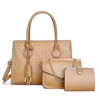 Imagem de Ansseng Bolsas e bolsas transversais femininas, bolsa de couro PU, bolsas de ombro com alça superior, pasta para mulheres, Nude.