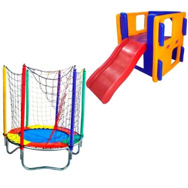 Imagem de Escorregador com Casinha PlayJunior Casinha + Pula pula Pequeno 1,40M Cama elástica Premium