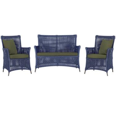 Imagem de Jogo Sofá e 2 Poltronas de Área Igapó Alumínio Pintura Marrom Corda Náutica Estofado 13 Trama