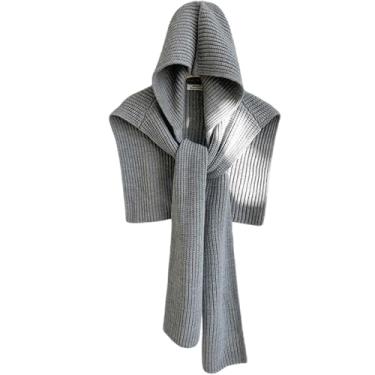 Imagem de Cachecol unissex de inverno, cachecol com capuz, cachecol de malha cinza com capuz, cachecol longo quente balaclava cachecol grande para mulheres e homens