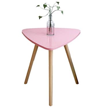 Imagem de Mesa de centro mesa de café triângulo elegante sala de estar mini sofá lateral escritório revista casual varanda café (cor: rosa, tamanho: 40 x 40 x 72,5 cm)