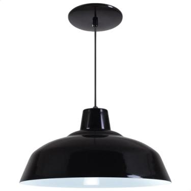 Imagem de Lustre Pendente Luminária Retrô 34cm 40cm em Alumínio Com Interior Branco Brilho e Fiação Bivolt Retro 110v 220v (Preto Brilhante, 40cm)