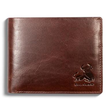 Imagem de Carteira masculina de couro dobrável RFID com carteira dobrável em marrom búfalo vintage, Com bolso para moedas - marrom floresta, Carteira dobrável