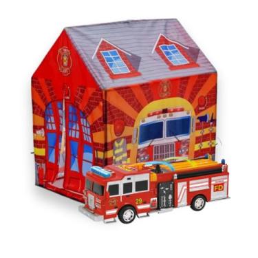 Imagem de Tenda Infantil Bombeira com Caminhão de Bombeiro – Brinquedo 2 em 1 para Crianças, Barraca Divertida com Tema de Resgate e Aventura