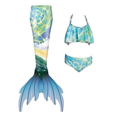 Imagem de LVTFCO Fantasia de fantasia de sereia cosplay fantasia de sereia, conjunto de sereia, 3 peças, cauda de peixe, vestido de princesa, verde-G