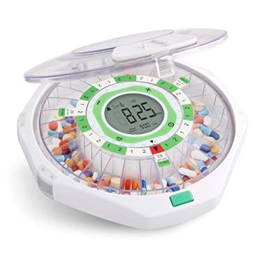 Imagem de LiveFine Dispensador Automático de Comprimidos 28 Dias Tampa Fosca com Visor LCD Atualizado e Trava de Tecla, Som e Luz para Prescrições, Medicamentos, Vitaminas, Suplementos e Mais