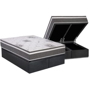 Imagem de Cama Box Baú Queen Kit Colchão Espuma D33 Euro Pillow Suede Cinza 158x198 Colchões Polar