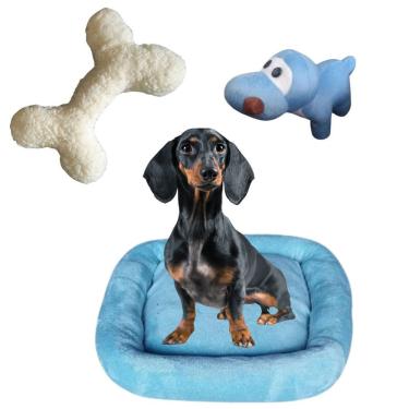 Imagem de Cama Bigata G Tecido Soft Com Osso E Pelucia Kit 3 Peças Azul Claro