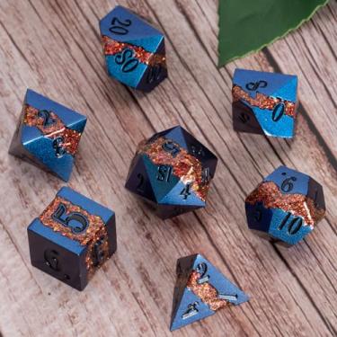 Imagem de Dungeons and Dragons DND Dice Set D&D D20 Single Fringe Metal Dice Set with Box, Polyhedral Role Playing Dice D12 D10 D% D8 D6 D4 for MTG RPG Board Games (Purple Blue Color Change + red)