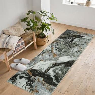 Imagem de dainslef Tapete de corredor de 6 x 15 cm, macio, moderno, abstrato, boêmio, lavável, grande, antiderrapante, tapetes baixos para quarto, entrada, escritório, mesa de jantar, verde escuro