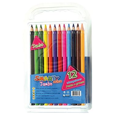 Imagem de SMARTY - Lápis de cor jumbo, 12 cores triangulares sortidas, para jardim de infância, ensino fundamental, molda-se perfeitamente à mão pequena