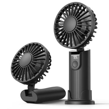 Imagem de Ventilador portátil portátil com bateria de 5000 mAh e visor de bateria em tempo real - 180° ajustável, recarregável por USB, design dobrável para viagens/verão/exterior/escritório/shows (tempo de