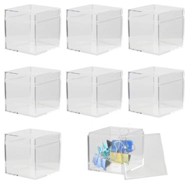 Imagem de Hampton Distribution Caixa de joias de plástico acrílico transparente com 8 peças, quadrada de 5 cm, mini caixa de armazenamento, recipientes de cubo com tampas para lembrancinhas, doces, pílulas