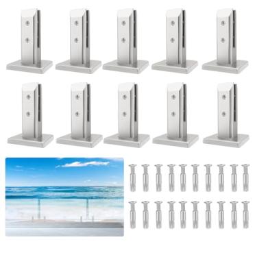 Imagem de LukLoy Pacote com 10 braçadeiras de corrimão de vidro de aço inoxidável T316 960 g para corrimão de vidro resistente para escadas de jardim doméstico balaustrada varanda