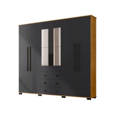 Imagem de Guarda-roupa Casal com Espelho 6 Portas Araplac Malu, Freijo e Carbono