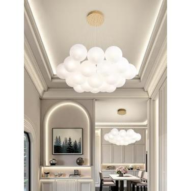 Imagem de ABTTOI Lustre Moderno De Bolhas, Iluminação 19 Lâmpadas, Estilo Globo Vidro Branco, Meados Do Século, Com Acabamento Dourado, Luminária Pendente Para Quarto E Sala Estar