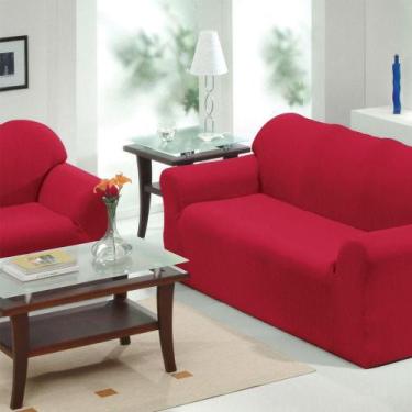 Imagem de Jogo 2 Capas De Sofá 2 E 3 Lugares Malha Gel 100% Poliéster Vermelho -