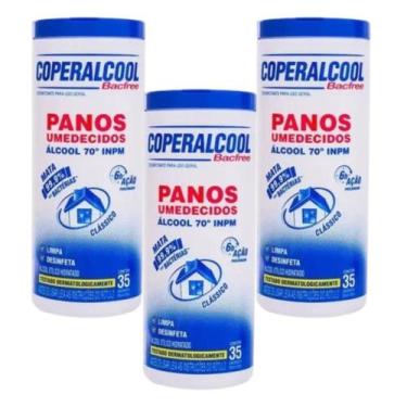 Imagem de Kit 3 Panos Umedecidos Coperalcool Bacfree Limpa Desinfeta Perfuma Açã