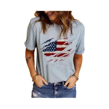 Imagem de Camiseta Feminina Dia da Independência - Estampa Bandeira Americana - 