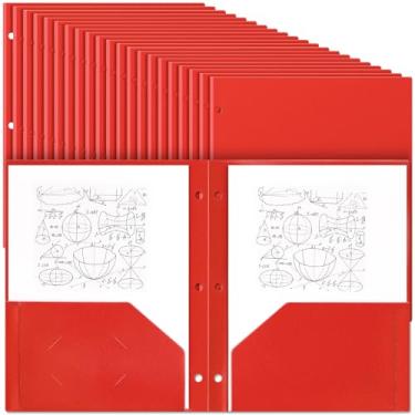 Imagem de Yeaqee Pastas com bolsos com 3 furos perfurados com 3 furos, pastas de plástico para fichário de 3 anéis, pastas perfuradas com 3 furos com bolsos para estudantes, professores, funcionários de