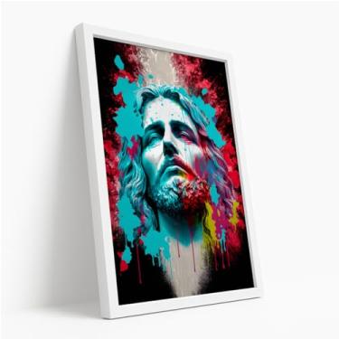 Imagem de Quadro Decorativo Jesus Cristo Com Moldura Arte Religiosa Colorida Pintura Moderna Fé Esperança Parede Cristã