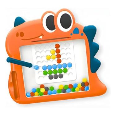 Imagem de Lousa Magnética Infantil Dinossauro, 27,3 x 26,5 cm, 6 Cartões de Atividades, Design Educativo, Laranja