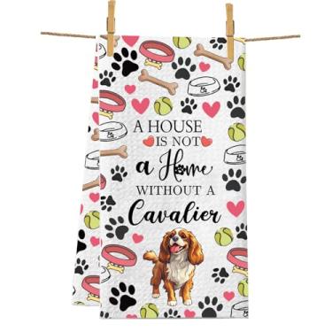 Imagem de PXTIDY Cavalier Dog Theme Toalha de cozinha Cavalier King Charles Spaniel toalha de chá dono de cachorro presentes decoração de cozinha (branco)