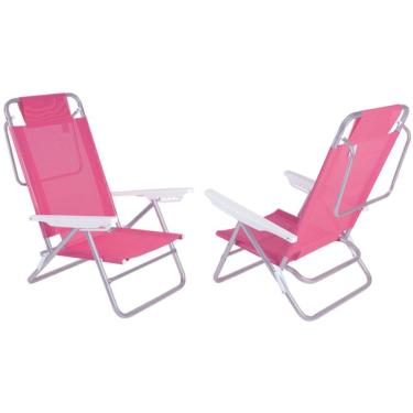 Imagem de Kit 2 Cadeiras Summer Reclinável 6 pos Alumínio Praia Piscina Camping - Mor