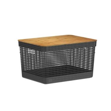 Imagem de Cesto Organizador Grid Com Tampa Em Bambu 20l Ou Preto