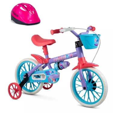 Imagem de Kit Bicicleta Infantil Aro 12 Com Rodinhas Stitch + Capacete de Segurança