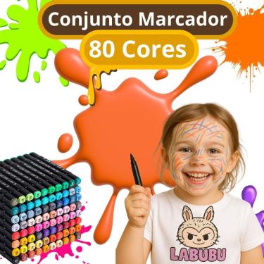 Imagem de Canetas Marcadoras Cabeça Dupla 24/36/48/60/80/120 Cores Oleosas para Desenho, Pintura e Papelaria