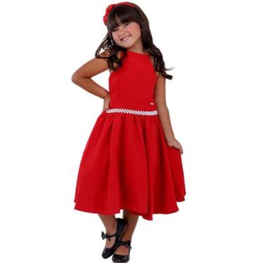 Imagem de kit vestido de festa infantil para menina vermelho com tiara gigolé 4 