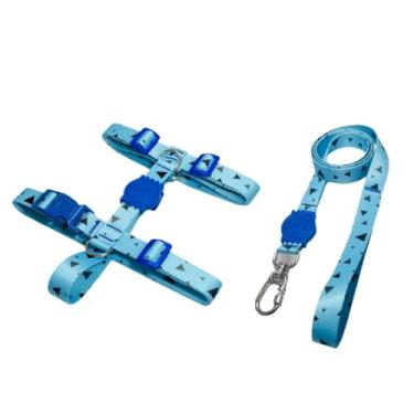 Imagem de Coleira Peitoral H Anti Puxão e Guia 1,10m para Cachorro Varias Estampas(Azul c/Triângulos,M)