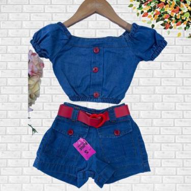 Imagem de Conjunto Jeans infantil menina Tia Dani Kids Cropped e Shorts e Cinto 
