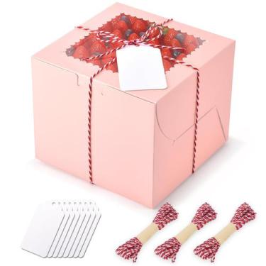 Imagem de Caixas de bolo DOYIDE 20 unidades com janela de papelão rosa de 15x15x