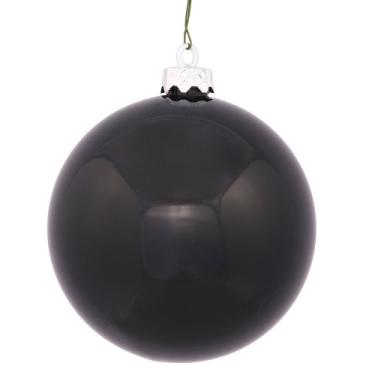 Imagem de Vickerman Enfeite de bola de Natal inquebrável com acabamento brilhante, resistente a UV com tampa perfurada, 6 por saco, 10 cm, preto