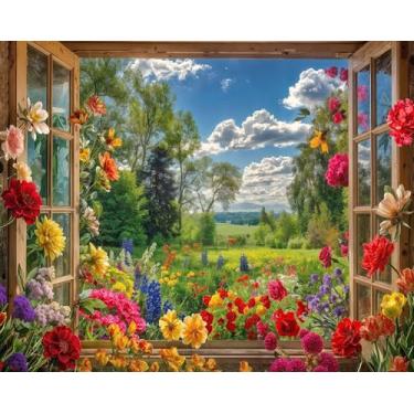 Imagem de 1,5 x 0,9 m, primavera, jardim, janela, pano de fundo floral, para fotografia, natureza, verão, paisagem, flores desabrochando para retrato, sessão de fotos, casamento, chá de bebê, festa de