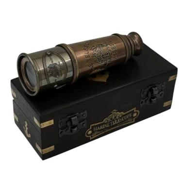 Imagem de Telescópio náutico náutico de latão pirata portátil com caixa/estojo, decoração de casa marinheiro capitão pirata barco, presente de brinquedo (35,5 cm) decoração de casa vintage rústica.