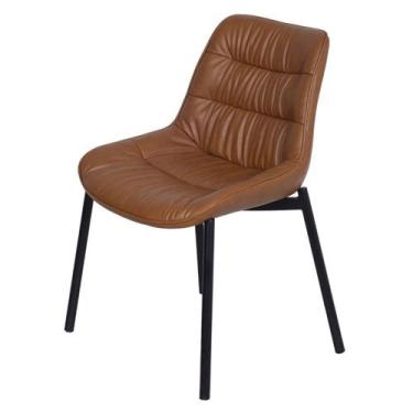 Imagem de Cadeira Mila Or Design Poliuretano PU Caramelo Aço Preto