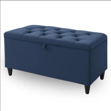 Imagem de Recamier Baú 120cm Com Capitonê E Pés De Madeira - A7, Azul