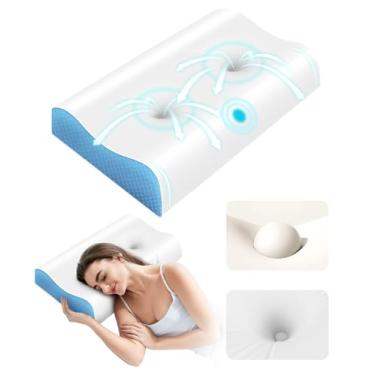 Imagem de Travesseiro cervical para alívio da dor no pescoço - Travesseiro de contorno de espuma viscoelástica para dormir, almofada de pescoço com zonas de alívio de orelha dupla, travesseiro de pescoço
