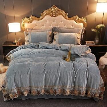 Imagem de AKALNNB Jogo de cama de casal e capa de travesseiro de flanela de veludo macio e quente, 4 peças de pelúcia