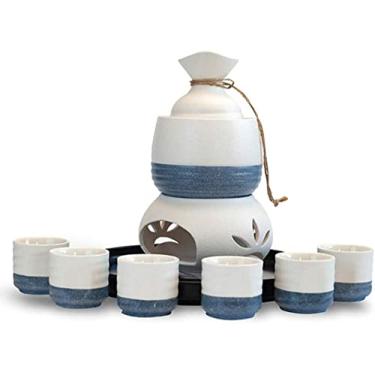 Imagem de JOEUQK Conjunto de copos de saquê japonês conjunto de 10 peças com fogões quentes e bandejas para Natal, aniversários e aniversários