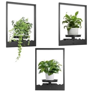 Imagem de Aunulahca Plantadores de parede para plantas de interior, porta-retrato de metal, preto, pendurado, prateleira, plantas, prateleira de parede, pacote com 3