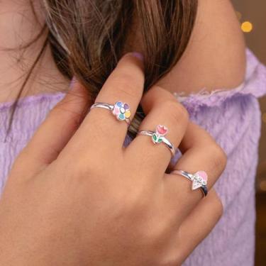 Imagem de Anel infantil de prata flor colorida alegria e beleza para as crianças