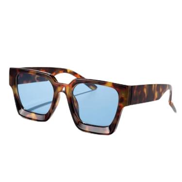 Imagem de Óculos de sol quadrados grandes para mulheres e homens, lentes retrô chiques para dirigir na praia, estilo urbano, rua, moda ao ar livre, Armação leopardo/lente azul, Lens Width: 54 Millimeters